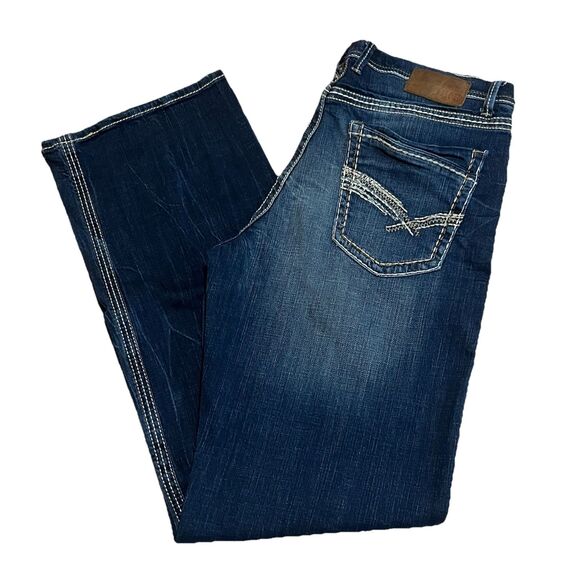 BKE Jeans Mens 34x35 Blue Denim Tyler Boot Bootcut Stretch Buckle - EUC - Picture 1 of 11